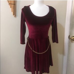 Red Velvet With Gold Belt Dress